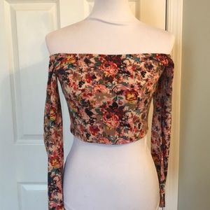 Crop top, off shoulder, long sleeve floral top